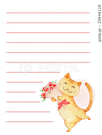 母の日便箋 猫と花束のイラスト素材