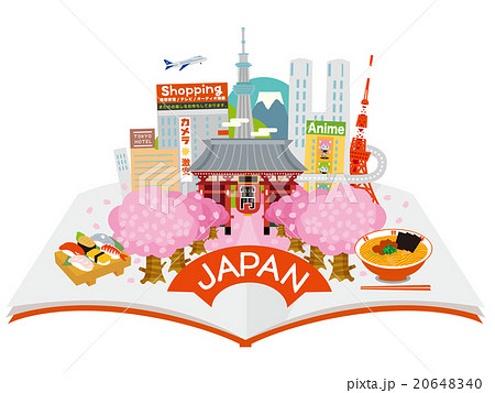 開いた本から日本観光街並イメージのイラスト素材 6440