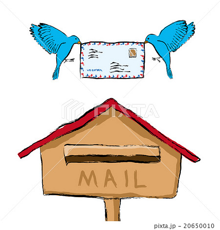 青い鳥と郵便受けのイラスト素材