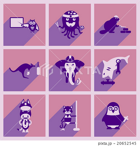 Set of flat icons with long shadow animals Set of flat icons with long shadow animals 20652545