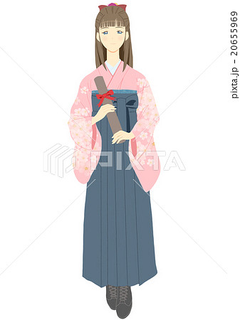 卒業式シンプル袴姿 正面 のイラスト素材