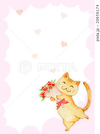 母の日便箋 猫と花束 罫線なしのイラスト素材