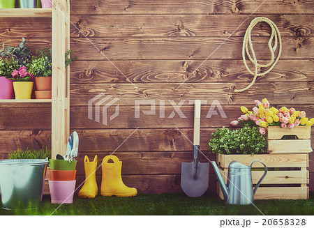 Gardening tools and on the grass 20658328