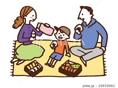 お弁当を食べる家族のイラスト素材