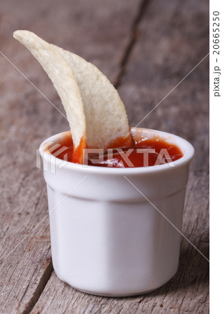 one potato chips with tomato sauce macro one potato chips with tomato sauce macro 20665250
