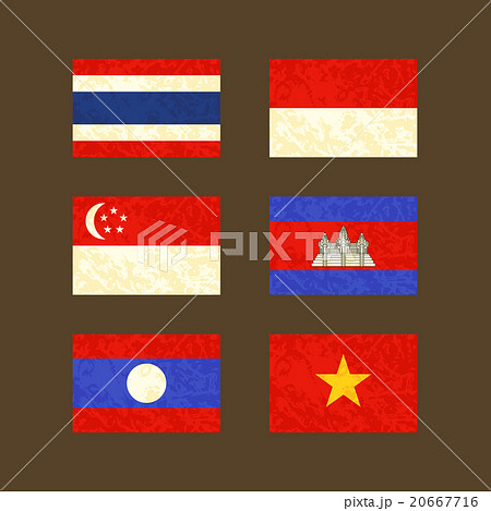 Flags of Thailand, Indonesia, Singapore ...