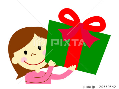 大きなプレゼントボックスを持つ女性 緑色のイラスト素材