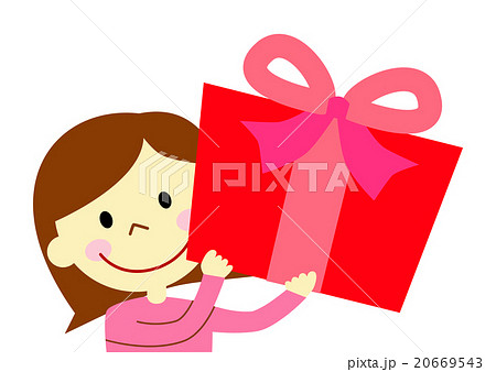 大きなプレゼントボックスを持つ女性 赤色のイラスト素材