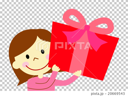 大きなプレゼントボックスを持つ女性 赤色のイラスト素材