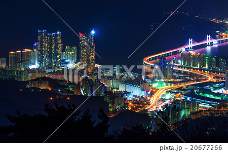 Gwangan Bridge and Haeundae at night in Busan. Gwangan Bridge and Haeundae at night in Busan. 20677266