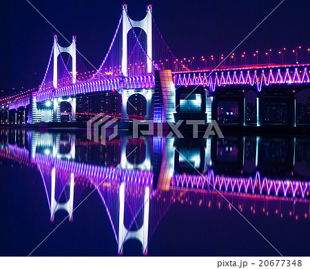 Gwangan Bridge and Haeundae at night in Busan. 20677348