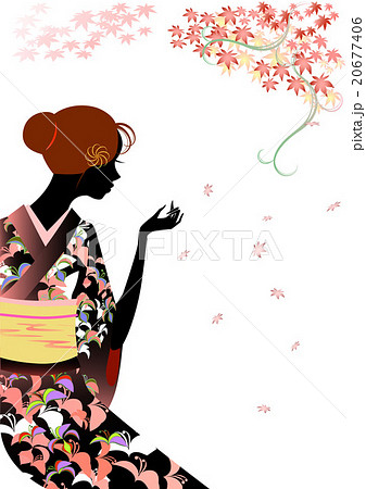 女性 着物 和服 シルエットのイラスト素材