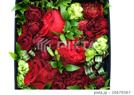 生花のボックスフラワー 薔薇フラワーギフト の写真素材