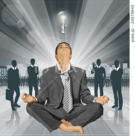 Vector Businessman in Lotus Pose Meditating Vector Businessman in Lotus Pose Meditating 20679649