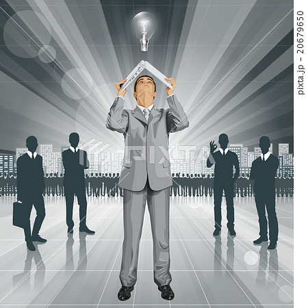 Vector Business Man Hides Under The Laptop Vector Business Man Hides Under The Laptop 20679650