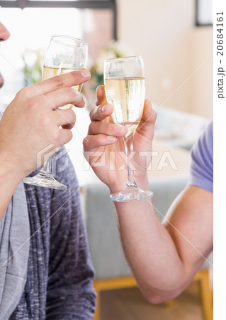Smiling gay couple toasting with champagne 20684161