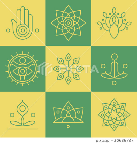 Vector yoga icons and line badges, graphic design 20686737