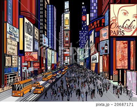 New York Night View Of Times Squareのイラスト素材