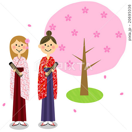 卒業式イメージ 桜の木 女子大生 のイラスト素材