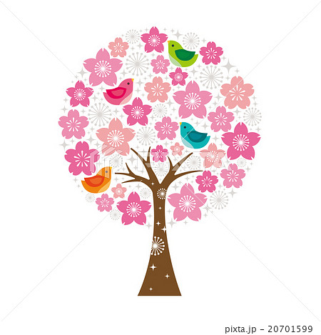 小鳥と桜の木のイラスト素材