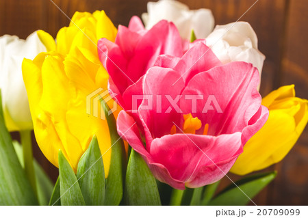 Bouquet Of Tulips In Front Of Spring Scene  20709099