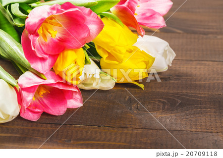 Bouquet Of Tulips In Front Of Spring Scene 20709118