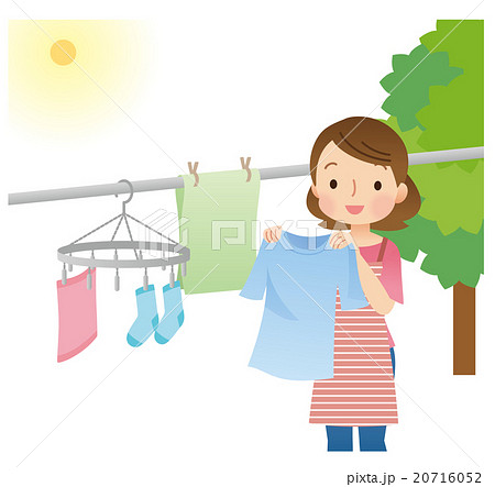 洗濯物を干す女性 主婦のイラスト素材 20716052 Pixta