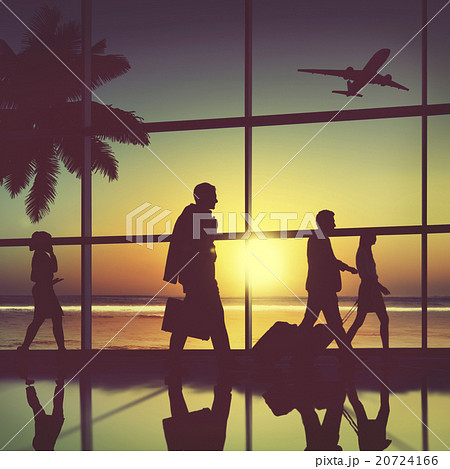 Back Lit Business People Traveling Airplane Airport Concept 20724166
