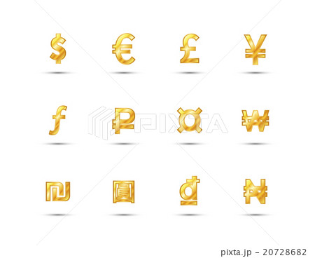 Main currency signs icons made of shiny gold Main currency signs icons made of shiny gold 20728682