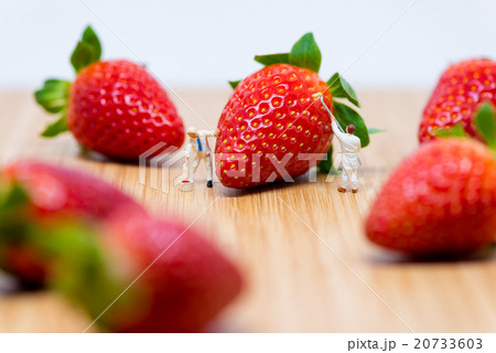 Miniature painters coloring strawberry. 20733603