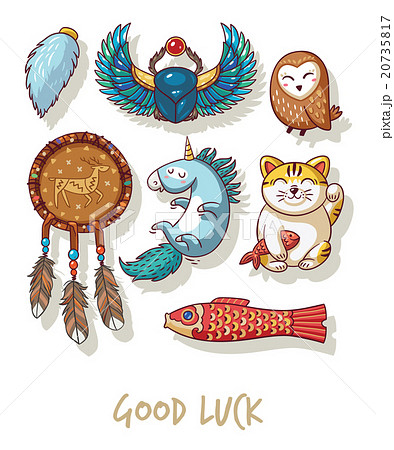 Good Luck Lucky Amulets And Happy Symbols Setのイラスト素材