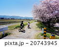 富士山と桜を眺めながらサイクリングする少年少女 20743945