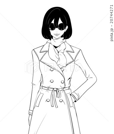 女性 トレンチコートとサングラス 笑顔のイラスト素材 女性 トレンチコートとサングラス 笑顔のイラスト素材