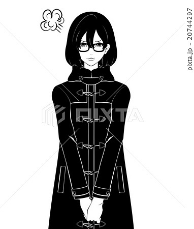 女性 ダッフルコートと眼鏡 怒るのイラスト素材