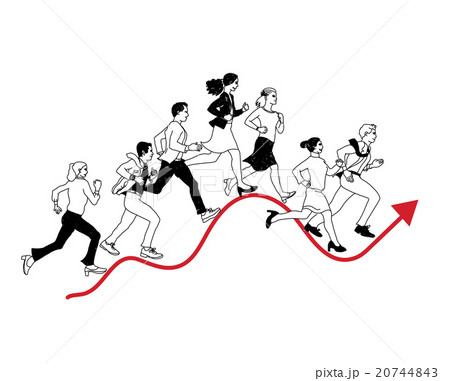 Business People Run Graph Curves Red Line Blackのイラスト素材