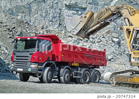 Dump Truck and Excavator in a Quarry 20747314