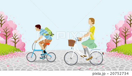 サイクリングする男女 顔無し 桜の木背景 サイクリングする男女 顔無し 桜の木背景 20752734