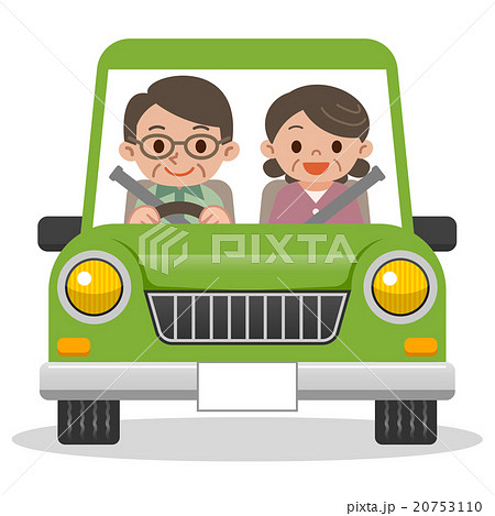 ドライブするシニア夫婦のイラスト素材