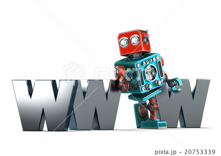 Retro Robot with WWW sign. Technology concept 20753339