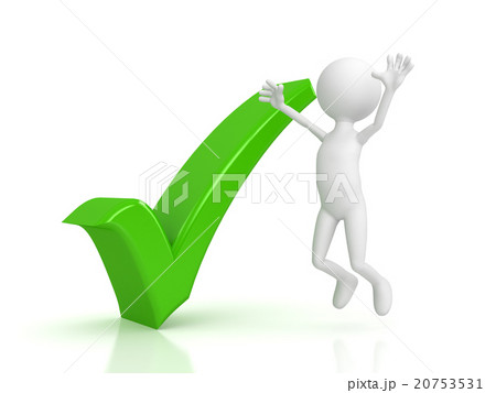 Person and green checkmark on white background Person and green checkmark on white background 20753531