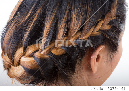 braid long hair style on woman head 20754161
