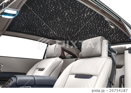 Car interior luxury white seats with stars on roof Car interior luxury white seats with stars on roof 20754187
