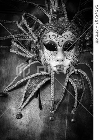 red carnival mask, black and white image 20754191