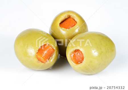Green olives stuffed isolated on white Green olives stuffed isolated on white 20754332