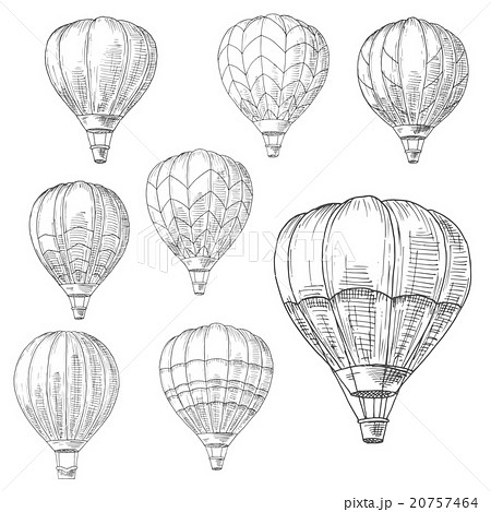 Hot air balloons in flight, retro sketches 20757464