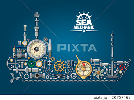 Sea ship silhouette with nautical equipment 20757465