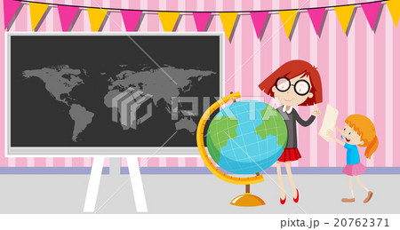 Girls looking at the globe in the classroom 20762371