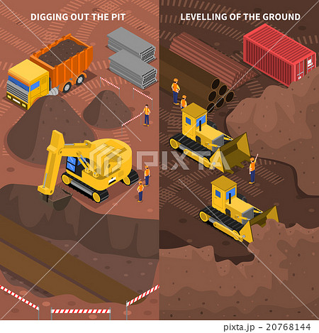 Construction Machinery Isometric Vertical Banners 20768144