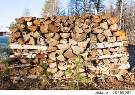 Firewood pile stored outside Firewood pile stored outside 20769987