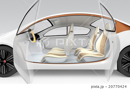 自動運転車のインテリアイメージ 回転式シートで自動運転中にミーティングや商談も可能のイラスト素材